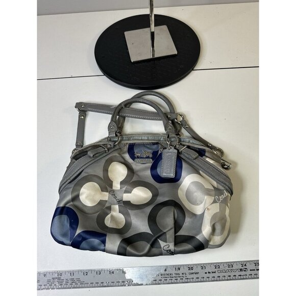 Coach Madison Sophia Blue Multicolored Sateen Satchel Bag 2010 Top Strap Charm - Picture 8 of 12